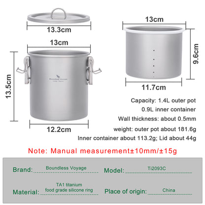 Boundless Voyage Pure Titanium Camping Pot – Ultralight Cookware for Outdoor, Hiking & Travel