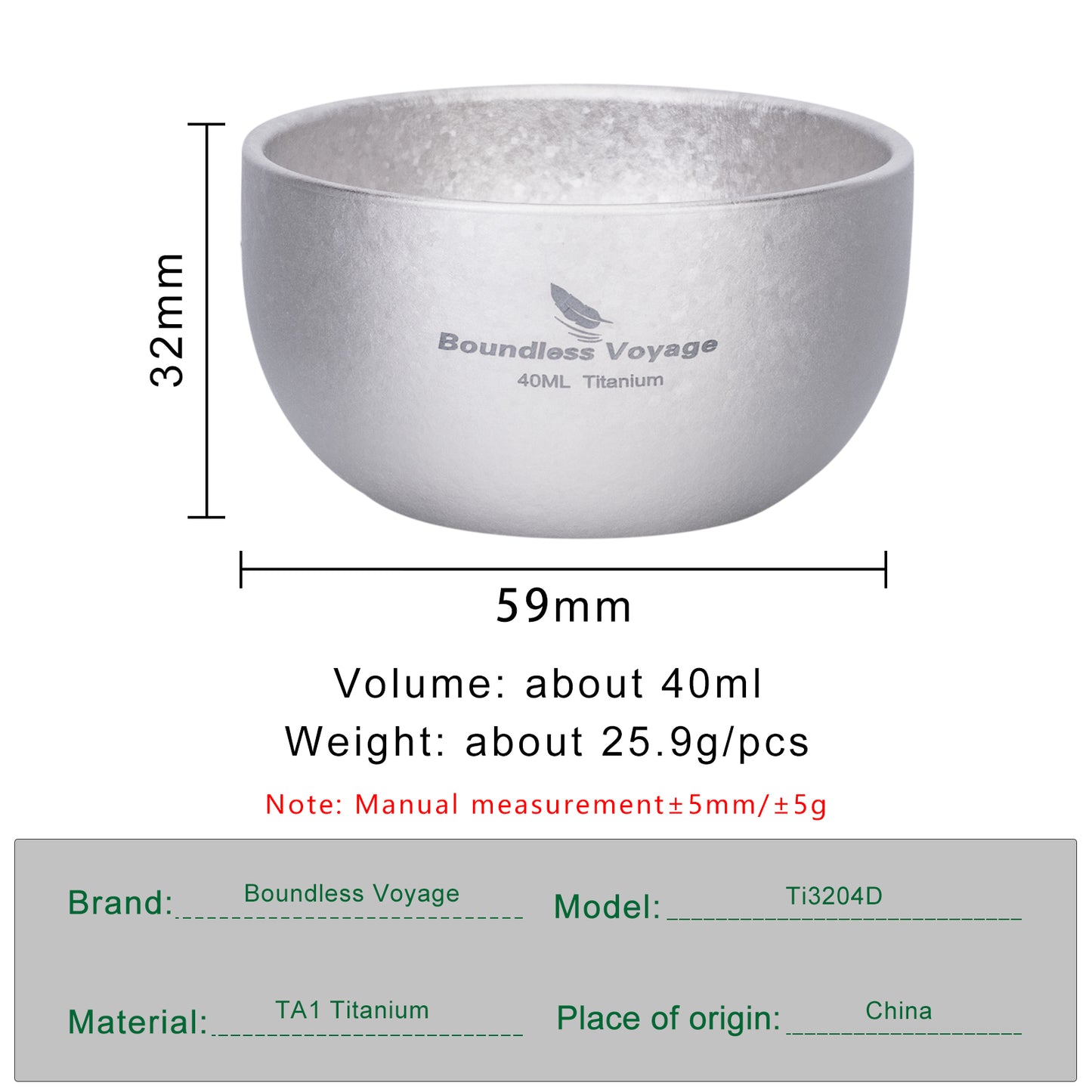 Boundless Voyage 40ml Titanium Double-Walled Sake Cup | 18g Ultralight Mini Tea & Coffee Mug | Anti-Scald Insulated Tasting Cup for Camping