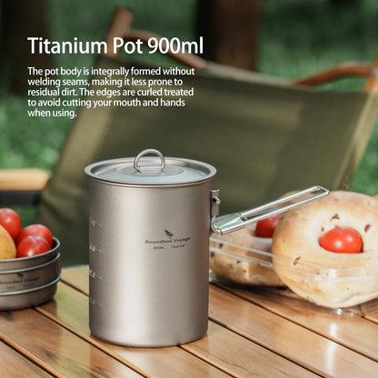 Boundless Voyage Outdoor Camping Titanium Pot Bowl Cup with Lid Folding Handle Hiking Picnic Water Rice Food 900ml