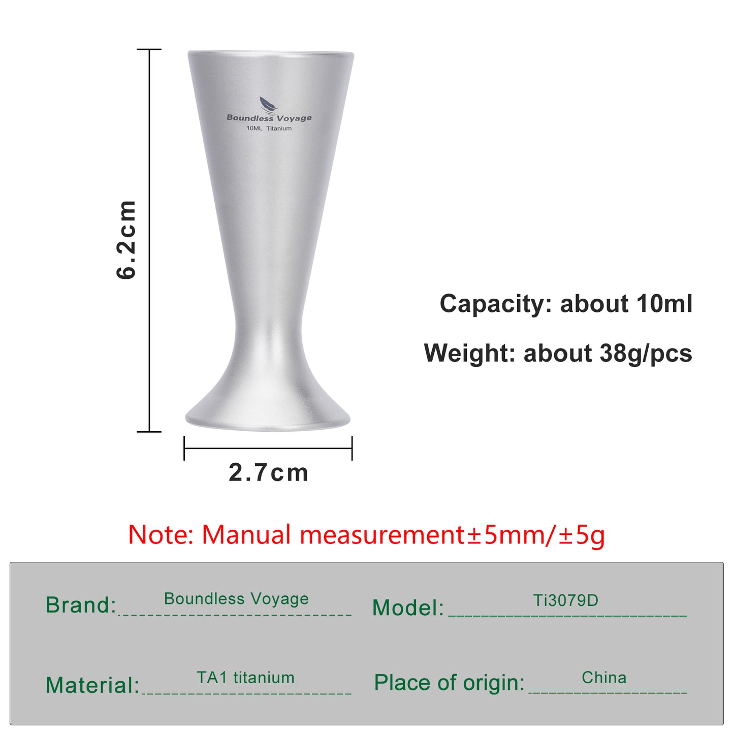 Boundless Voyage Titanium Mini Shot Glass Set | Ultralight Whiskey & Tequila Cups | Small Portable Outdoor Drinking Cups