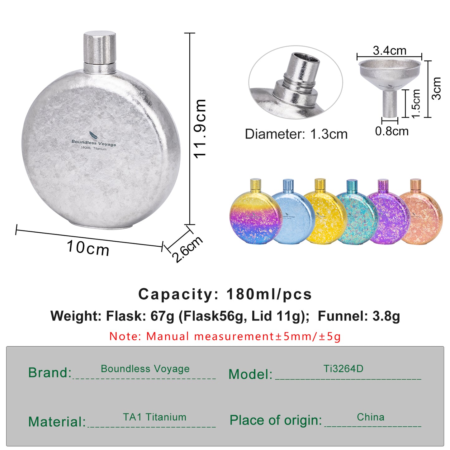 Boundless Voyage 180ml Crystallized Titanium Hip Flask | Luxury Ice-Texture Round Whiskey Bottle with Funnel | Ultralight & Non-Toxic Liquor Flagon for Gifting, EDC & Travel