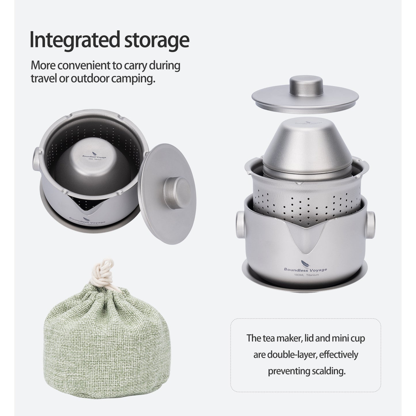 Boundless Voyage Titanium Double-Layer Tea Maker with Lid Filter Ultralight Teapot with Double-Walled Anti-scalding Coffee Cup Mug