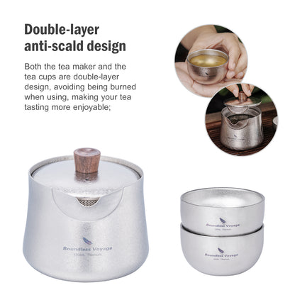 Boundless Voyage Titanium Double-Layer Tea Maker Cups Set Outdoor Camping Portable Tea Pot Tea Mug