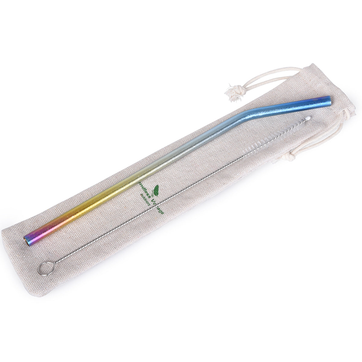 Boundless Voyage Titanium Curved Straw – Eco-Friendly TA1 Titanium Reusable Straw with Cleaning Brush | Multicolor for Juice, Water & Coffee