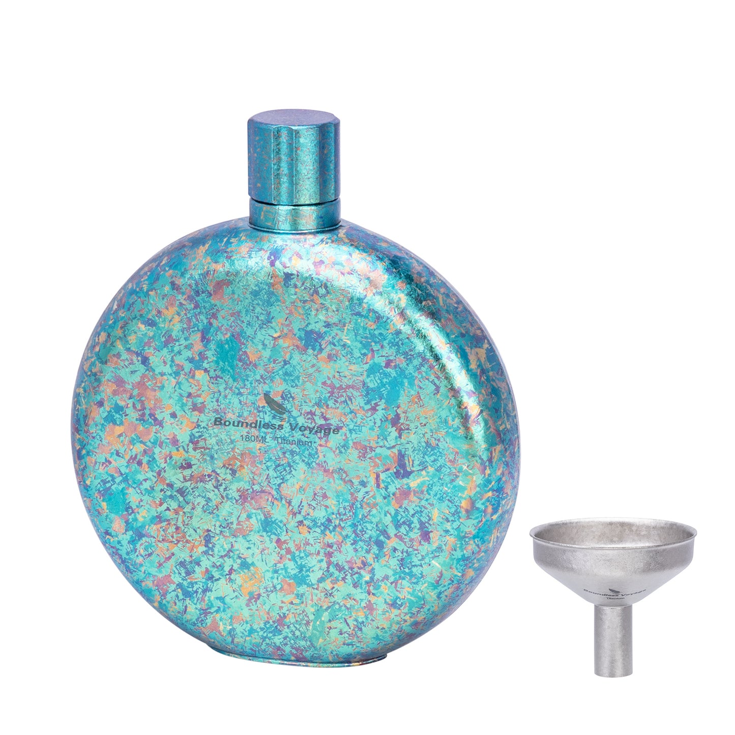 Boundless Voyage 180ml Crystallized Titanium Hip Flask | Luxury Ice-Texture Round Whiskey Bottle with Funnel | Ultralight & Non-Toxic Liquor Flagon for Gifting, EDC & Travel