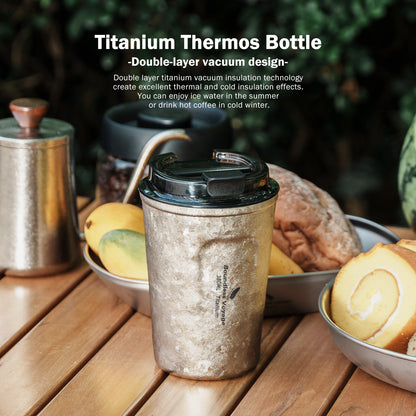 Boundless Voyage Titanium Thermos Bottle with Lid Double-Walled Insulated Water Mug 380ml