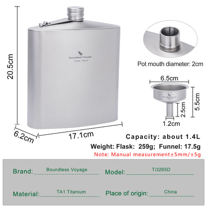 Boundless Voyage Titanium Flask Bottle 1400ML Big Capacity Sports Drinkware With TItanium Funnel  for Outdoor Camping Hiking