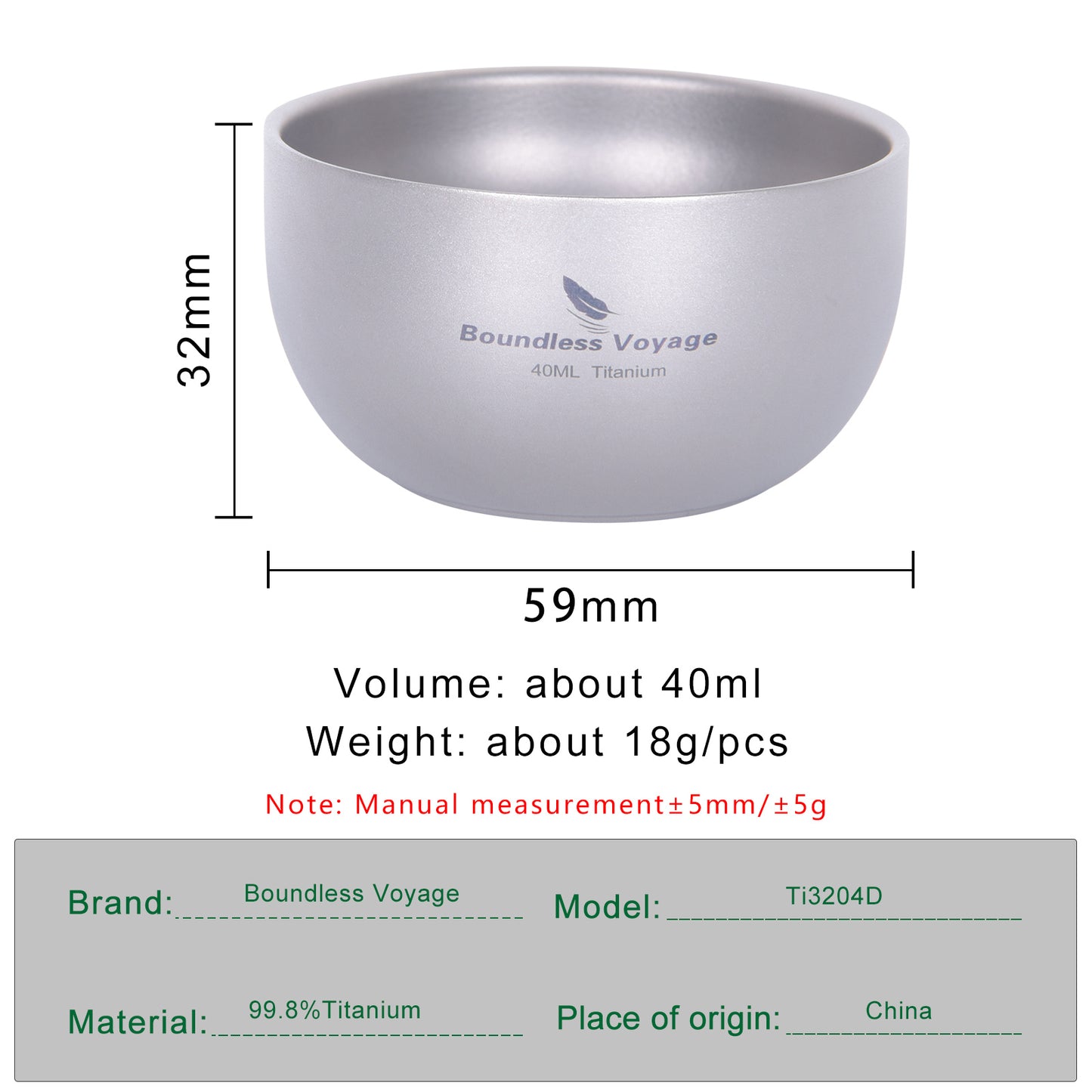 Boundless Voyage 40ml Titanium Double-Walled Sake Cup | 18g Ultralight Mini Tea & Coffee Mug | Anti-Scald Insulated Tasting Cup for Camping