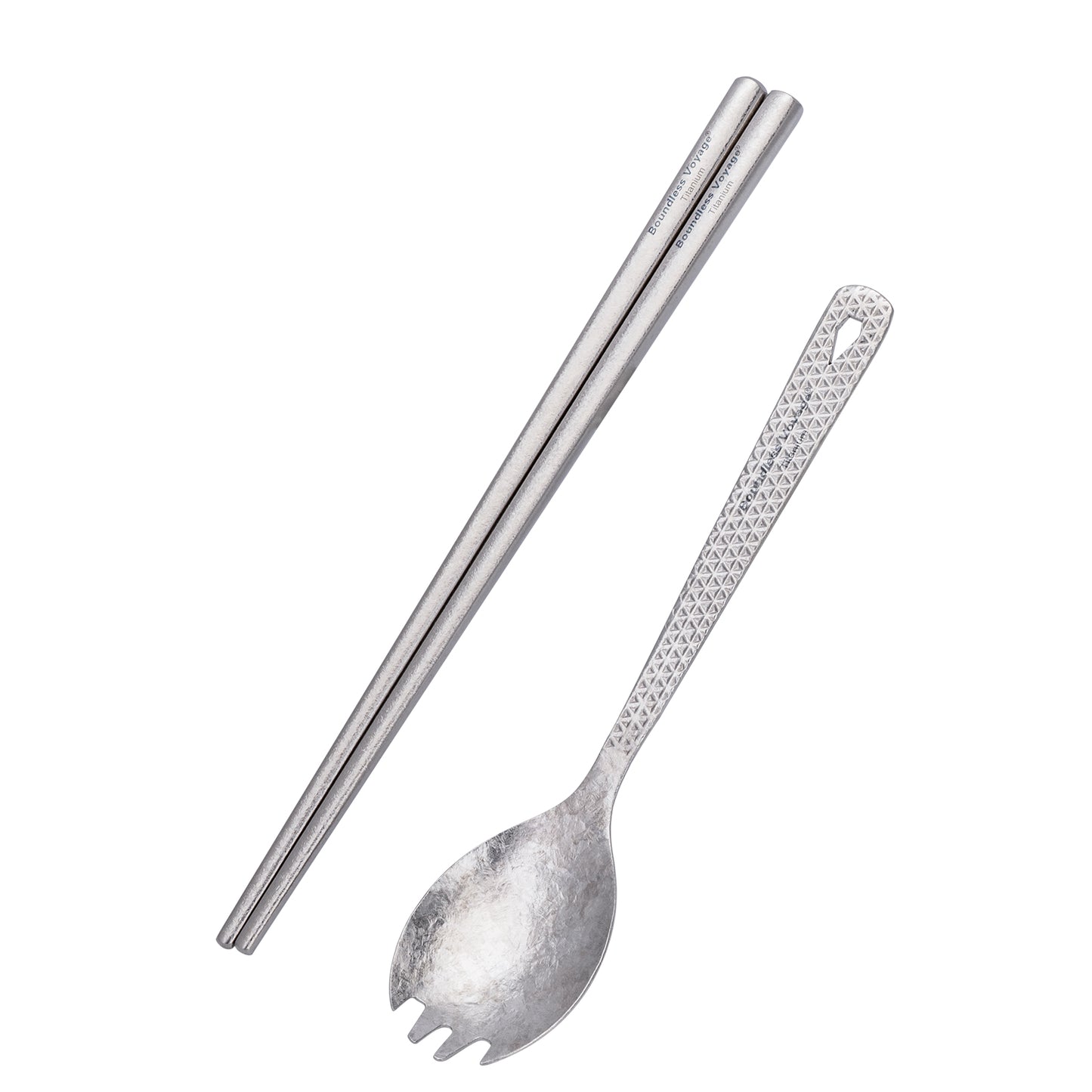 Boundless Voyage Titanium Chopsticks & 2-in-1 Spork Set Camping Cutlery Lightweight Travel Utensils Portable Outdoor Hiking Backpacking Faltware, Dishwasher Safe, No Coating with Storage Bag