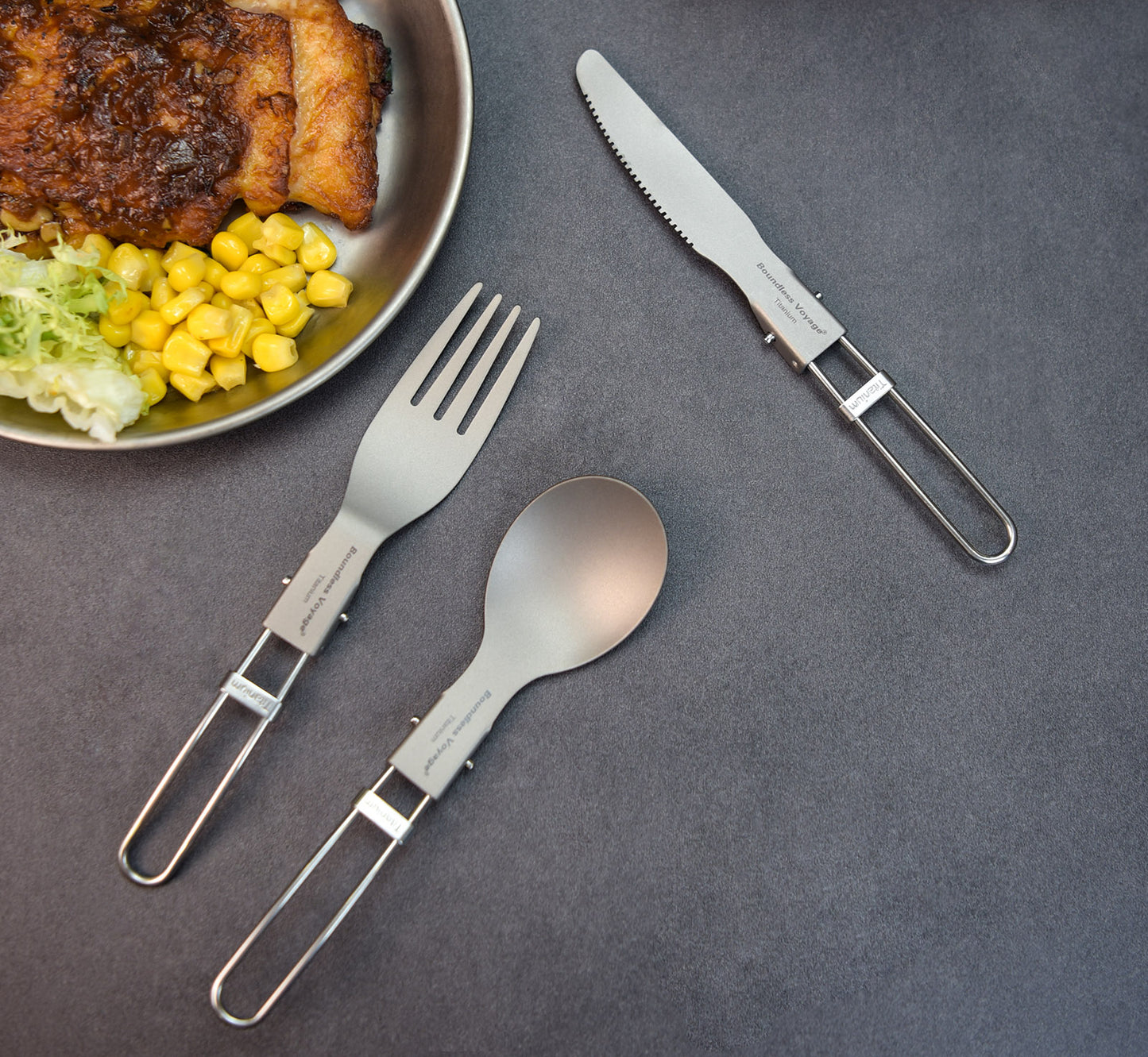 Boundless Voyage Titanium Folding Cutlery Set (Spoon + Fork + Knife) – Ultralight, Compact & Durable Tableware for Camping, Hiking & Everyday Use