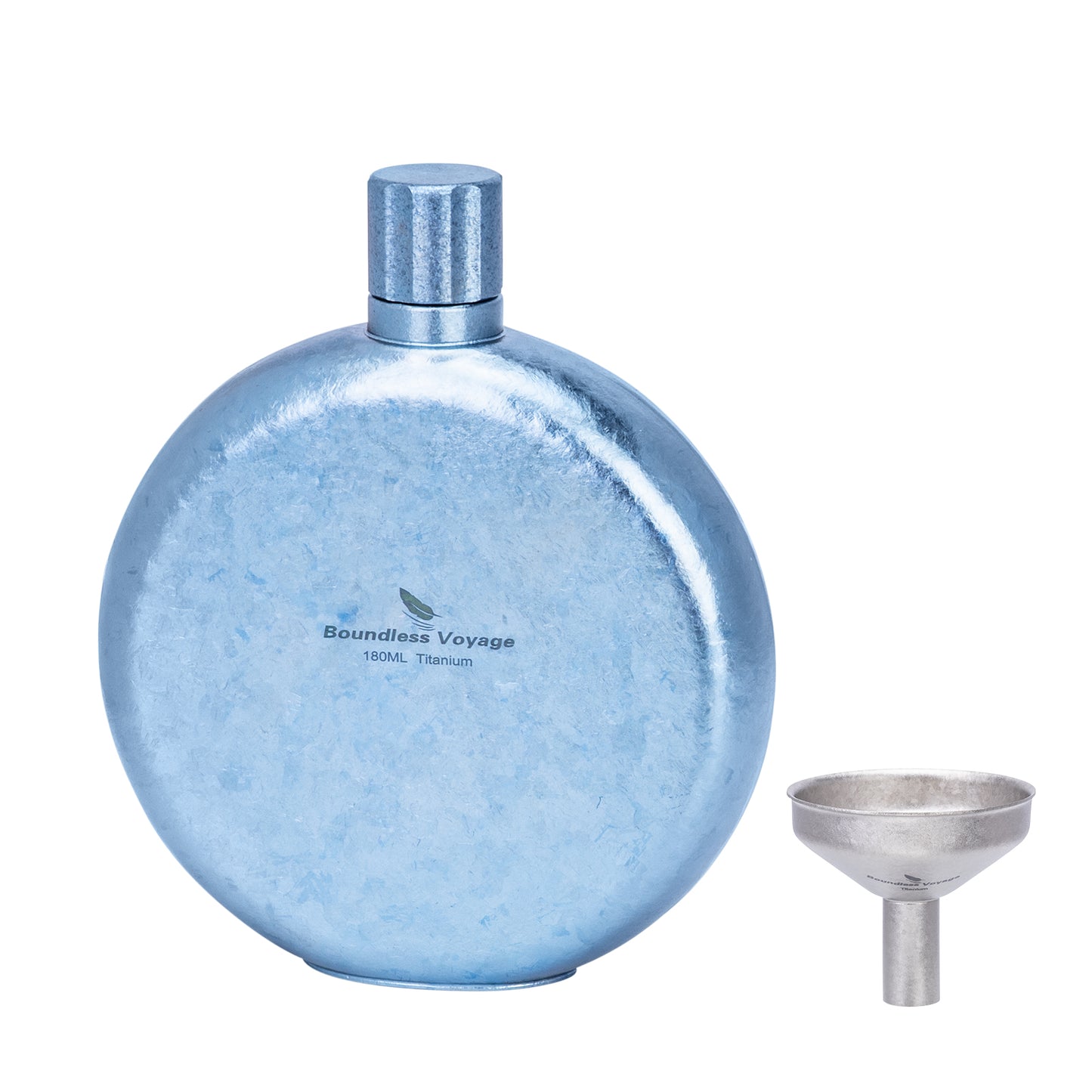 Boundless Voyage 180ml Crystallized Titanium Hip Flask | Luxury Ice-Texture Round Whiskey Bottle with Funnel | Ultralight & Non-Toxic Liquor Flagon for Gifting, EDC & Travel