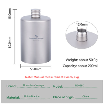Boundless Voyage 200ml Titanium Pocket Flagon – Portable Camping Flask, Lightweight Hip Flask for Outdoor Adventures, Picnics, & Sports