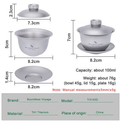 Boundless Voyage Titanium Double-Walled Teapot Chinese Traditional Three-talent Covered Bowl Triad Lid Bowl Kung Fu Gaiwan Anti-Scalding Tea Bowl Tea Set