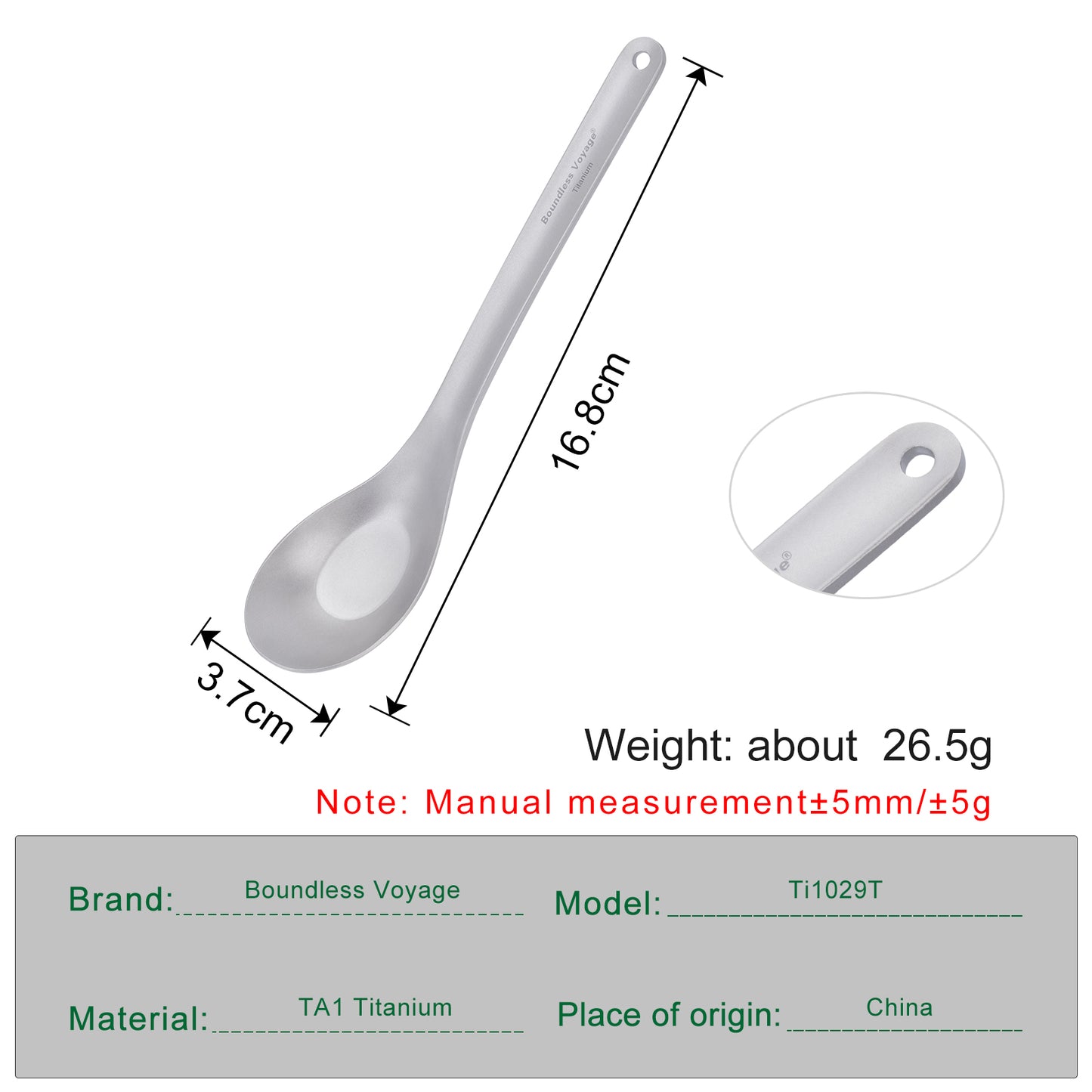 Boundless Voyage Titanium Spoon with Long Handle Outdoor Camping Ultralight Soup Spoon Cutlery Utensil
