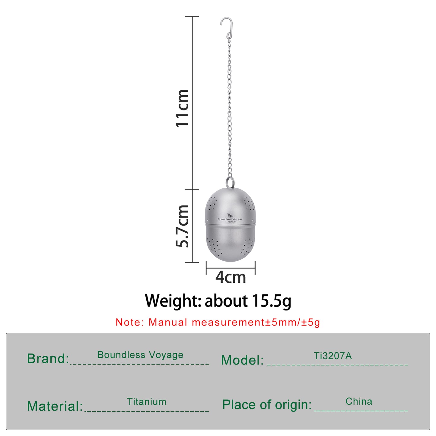 Boundless Voyage Titanium Tea Ball Infuser  Ultralight Tea Strainer with Extended Chain for Loose Tea  Spices