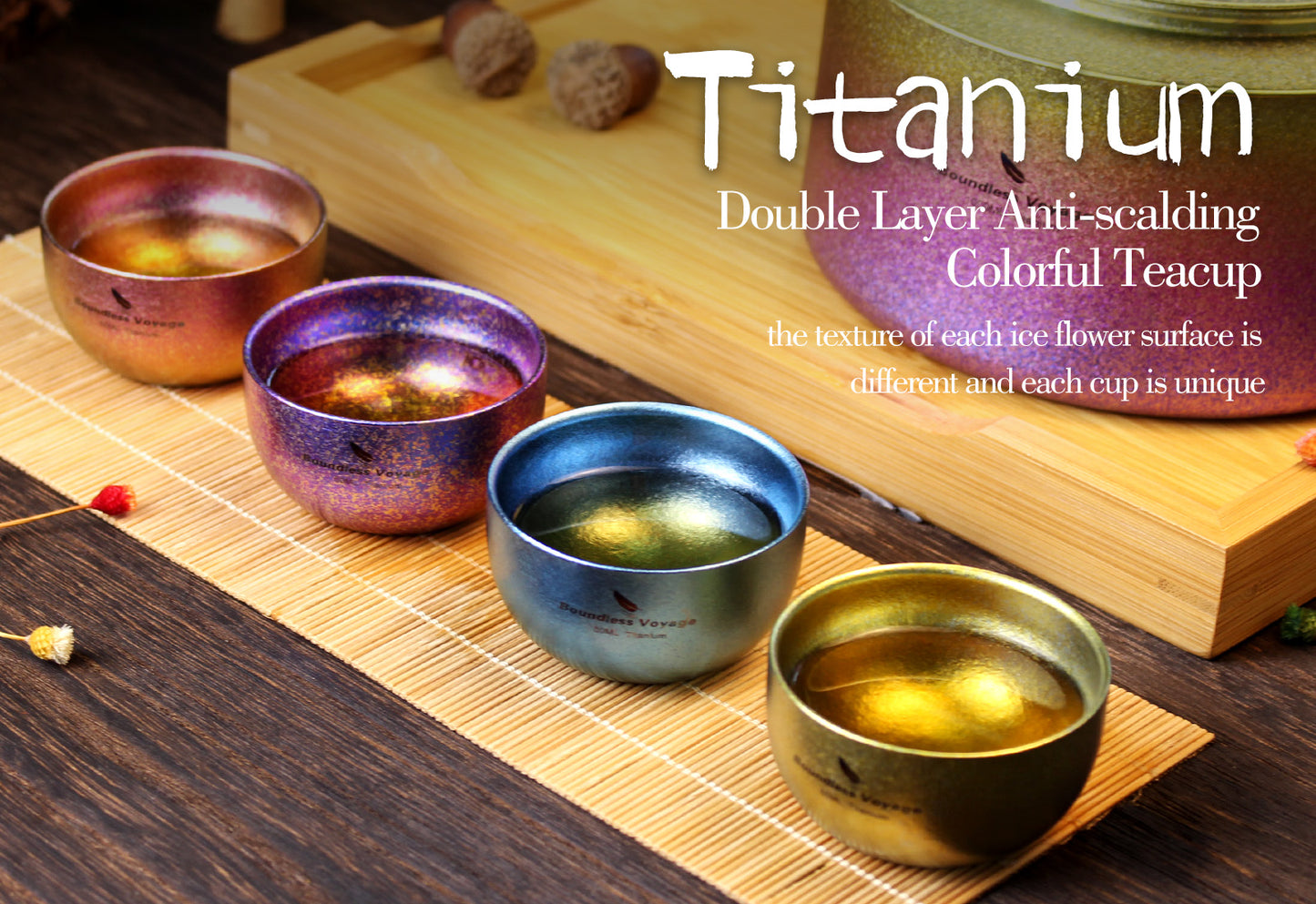 Boundless Voyage Titanium Double Layer Golden Cup Anti-scalding Colorful Teacup Wide Mouth Wine Tea Mug Drinkware