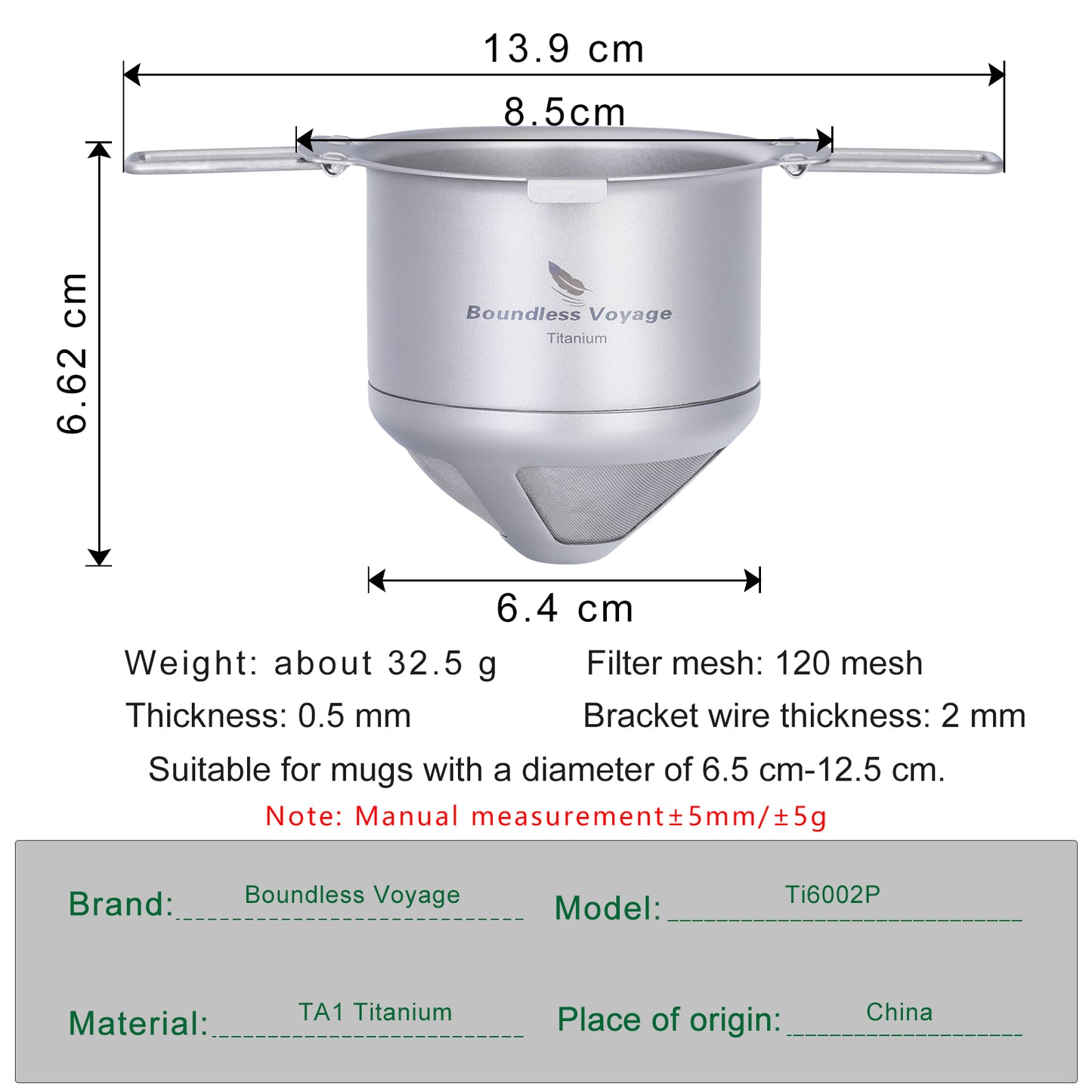 Boundless Voyage Titanium Pour Over Coffee Drip Filter – Ultralight Folding Reusable Filter for Mugs (6.5–12.5 cm)