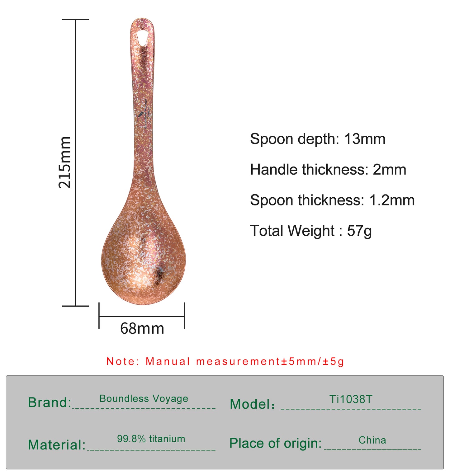 Boundless Voyage Titanium Serving Spoon 21.5cm – Large Ultralight Cooking Spoon for Camping, Outdoor Kitchen & Food Serving