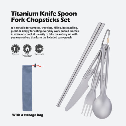 Boundless Voyage Titanium Knife Spoon Fork Chopsticks Set Outdoor Camping Ultralight Cutlery for Soup Meal Portable Tableware