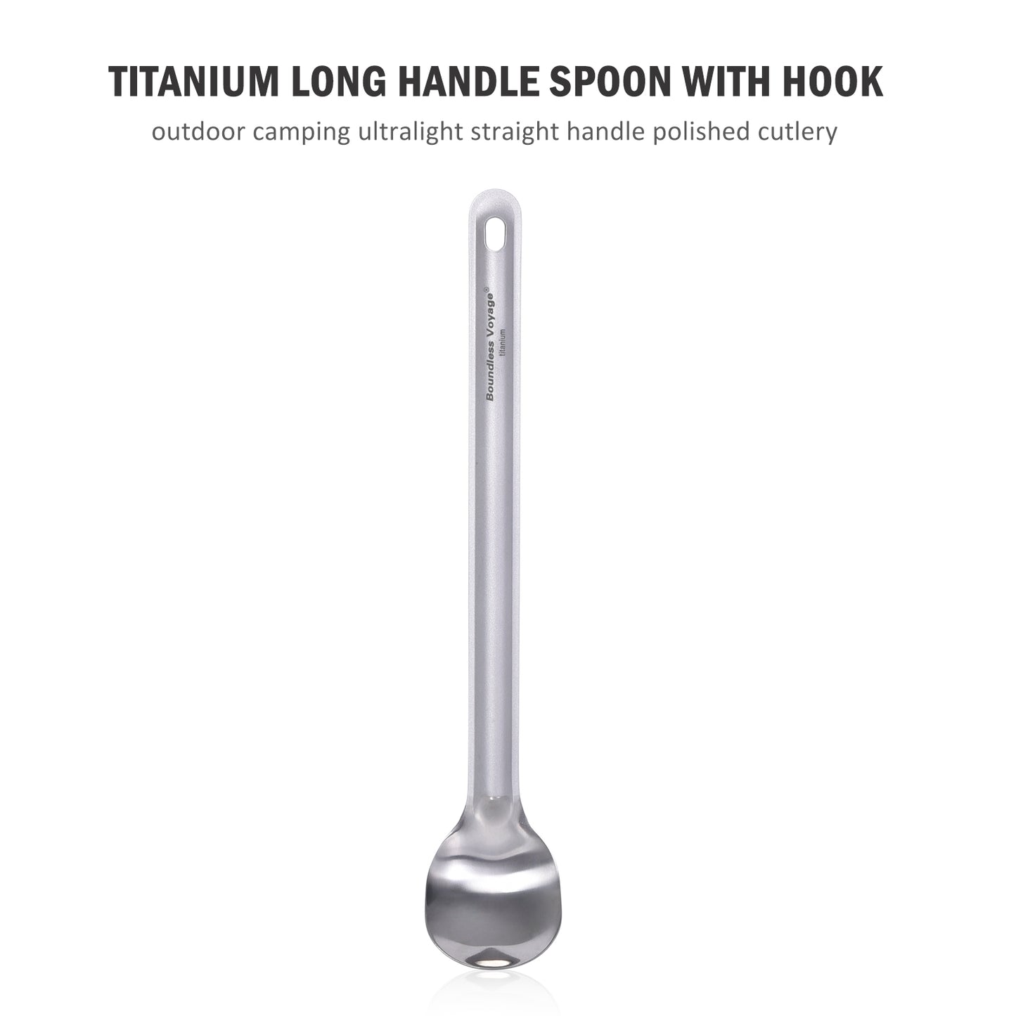 Boundless Voyage Titanium Long Handle Spoon Spork with Hook Outdoor Camping Ultralight  Straight Handle Polished Cutlery Tableware