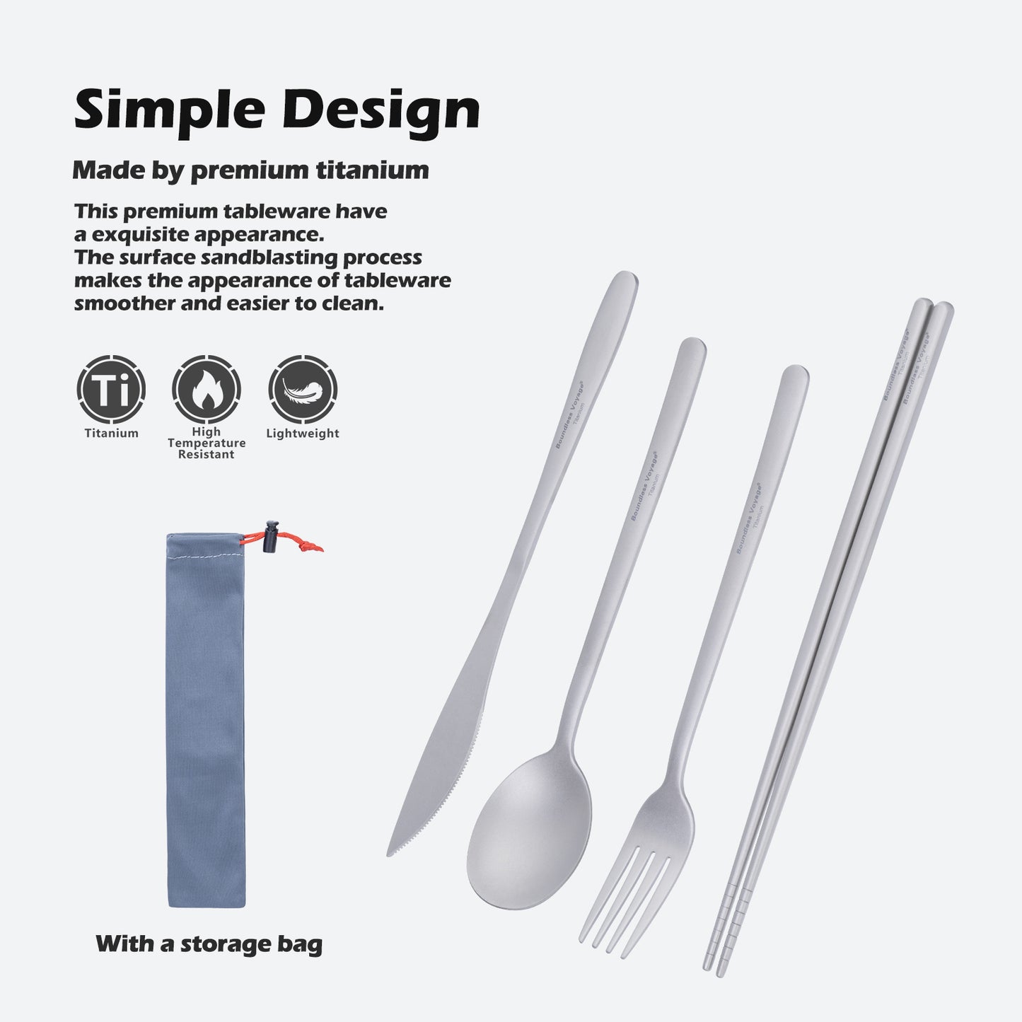 Boundless Voyage Titanium Camping Cutlery Set – Knife, Fork, Spoon & Chopsticks, Ultralight Tableware for Outdoor Travel & Home Use