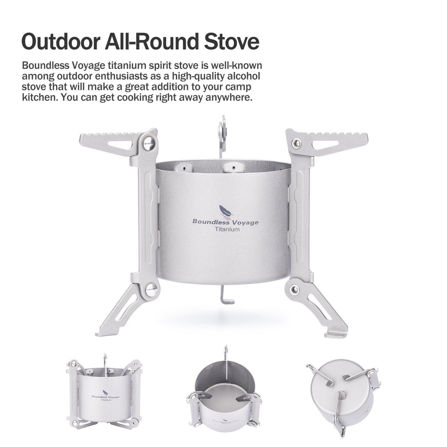 Boundless Voyage Titanium Mini Alcohol Stove Spirit Burner Outdoor Camping Stove with Foldable Stands Brackets Ultralight Backpacking Stove