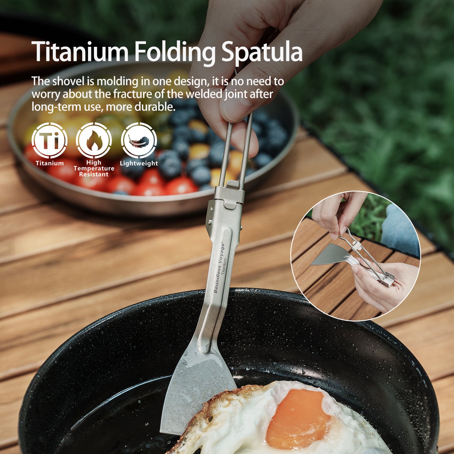 Boundless Voyage Titanium Folding Cooking Spatula – Ultralight Beefsteak Frying Shovel for Outdoor & Home Kitchen Use