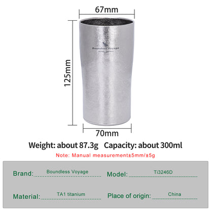 Boundless Voyage Titanium Double-Walled Beer Cup Ultralight Coffee Tea Juicy Cups for Home Outdoor Camping Picnic 300ml Crystallized Finish