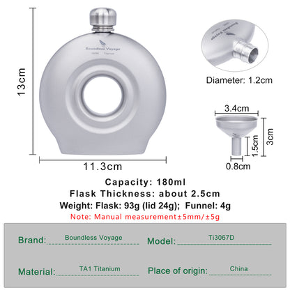 Boundless Voyage Titanium Titanium Flask 180ML+funnel for Camping Home Whiskey Flask