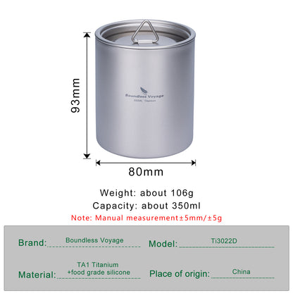Boundless Voyage Double Walled Titanium Cup with Lid Outdoor Indoor Anti-scalding Mug Tableware 350ml