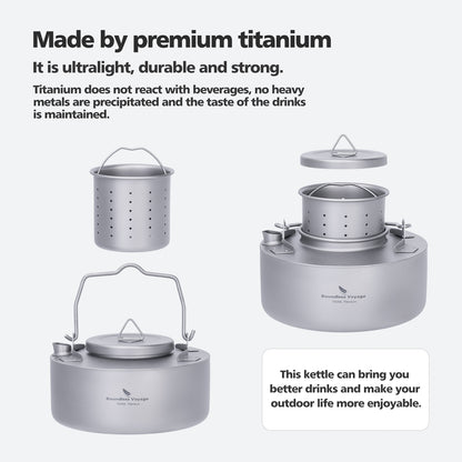 Boundless Voyage Camping Single-layer Titanium Kettle with Folding Handle 700ML Durable Bushcraft Gear Open Fire Kettle
