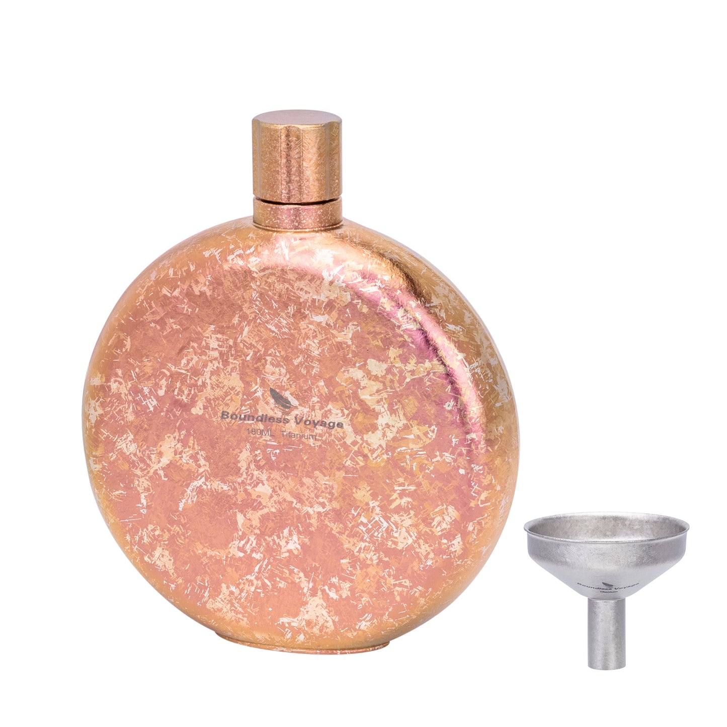 Boundless Voyage 180ml Crystallized Titanium Hip Flask | Luxury Ice-Texture Round Whiskey Bottle with Funnel | Ultralight & Non-Toxic Liquor Flagon for Gifting, EDC & Travel