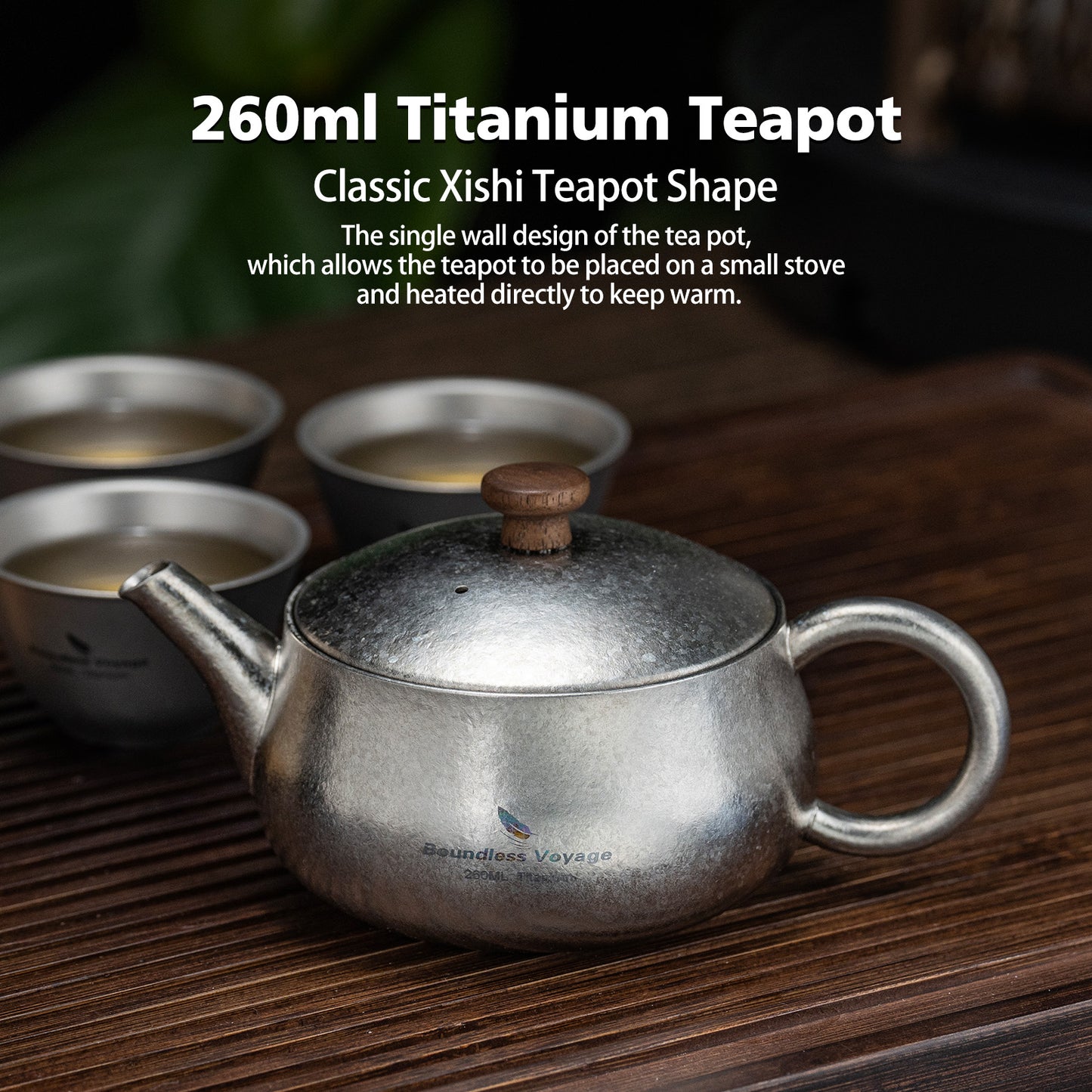 260ml Titanium Teapot with Filter Durable Chinese Kung Fu Tea Set for Adults Lightweight Travel Portable Tea Pot with Wide Spout for Loose Leaf