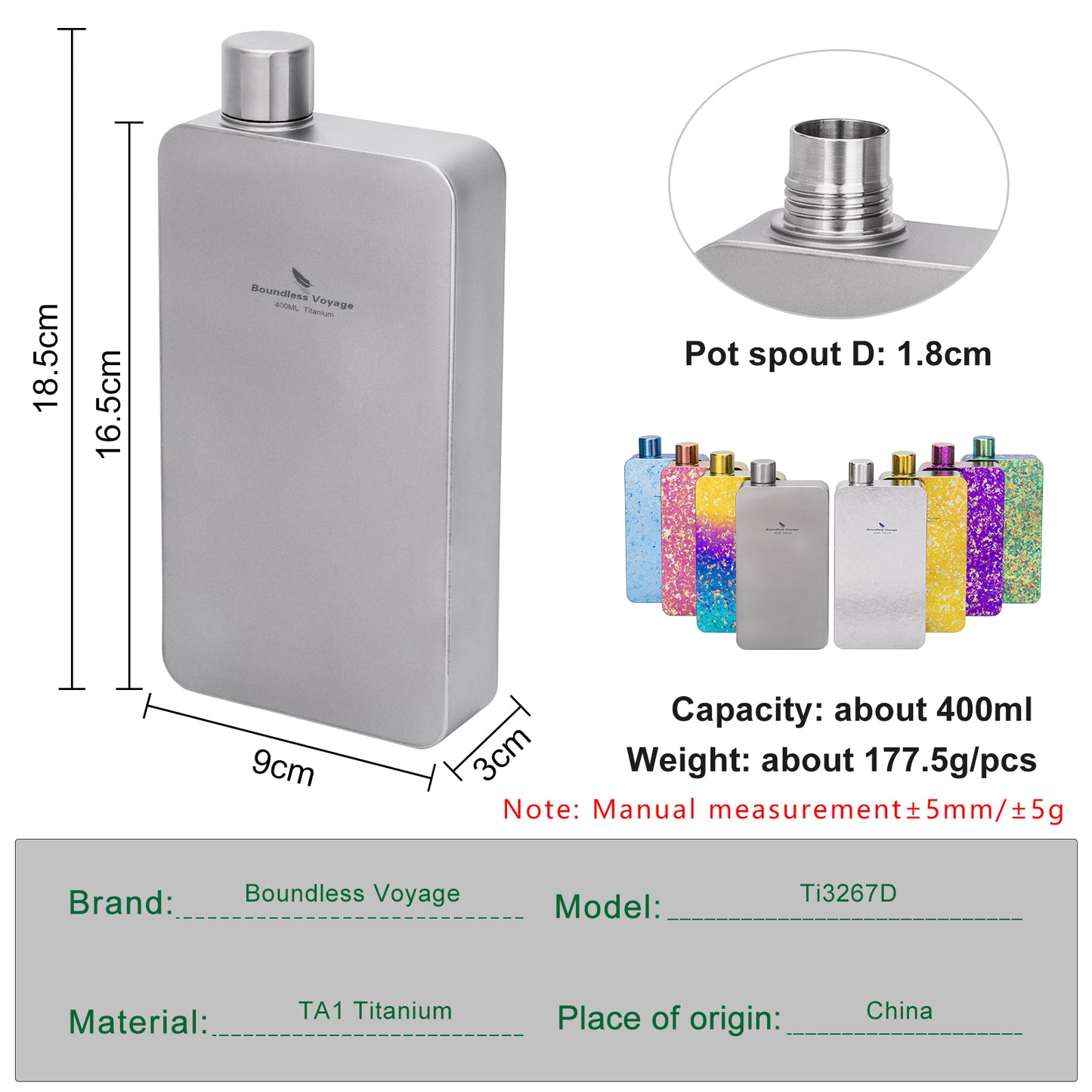 Boundless Voyage 400ml Titanium Flask with Funnel – Lightweight Leakproof Hip Flask for Camping, Travel & Everyday Carry