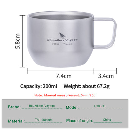 iBasingo 200ml Titanium Double Wall Mug Metal Coffee Tea Cup Mini Espresso Cup Outdoor Camping Travel Ultralight Durable Portable Drinkware