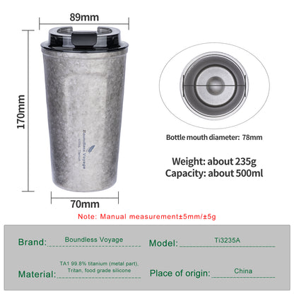 Boundless Voyage Titanium Thermos Bottle with Lid Double-Walled Insulated Water Mug 500ml