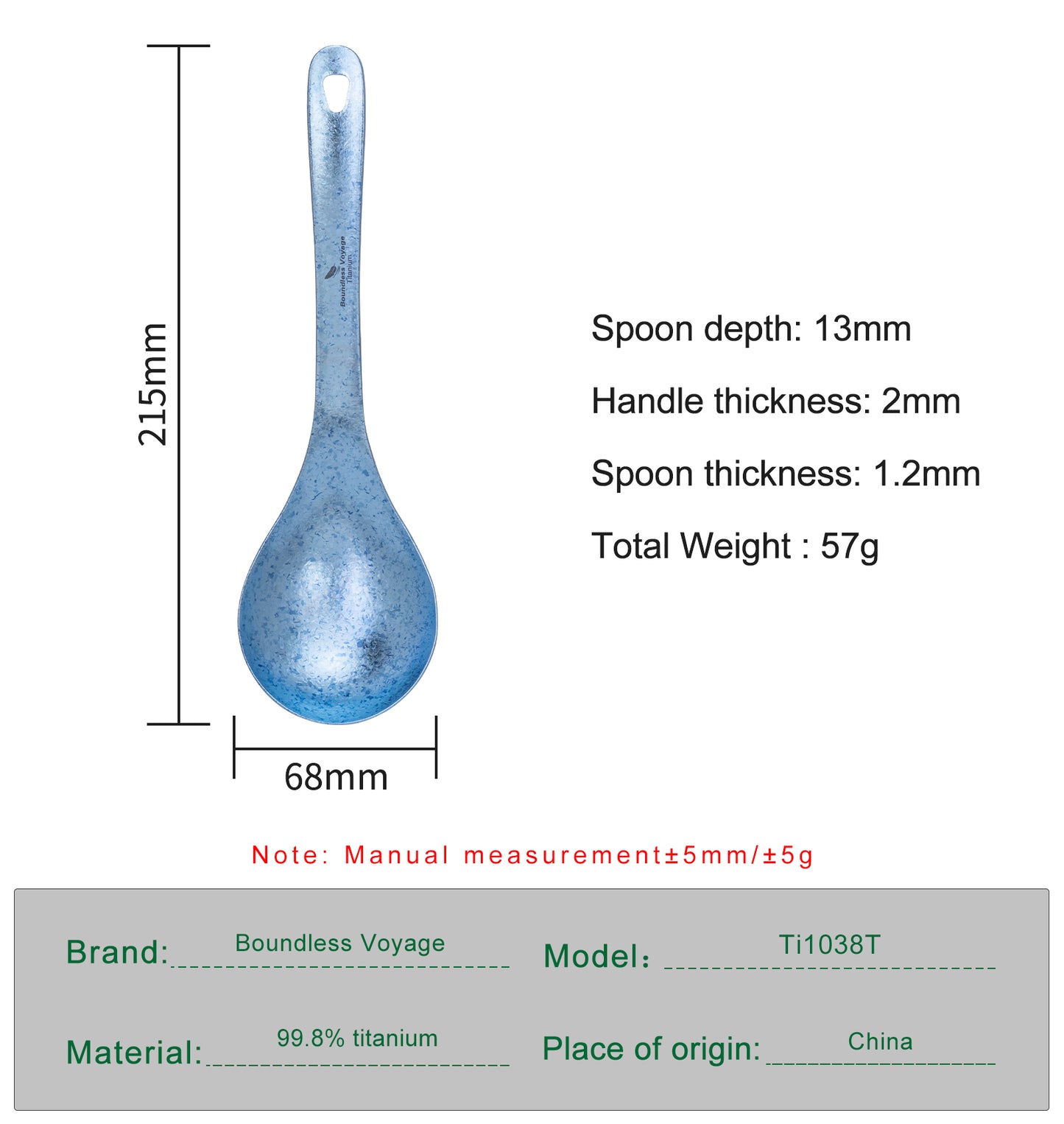 Boundless Voyage Titanium Serving Spoon 21.5cm – Large Ultralight Cooking Spoon for Camping, Outdoor Kitchen & Food Serving