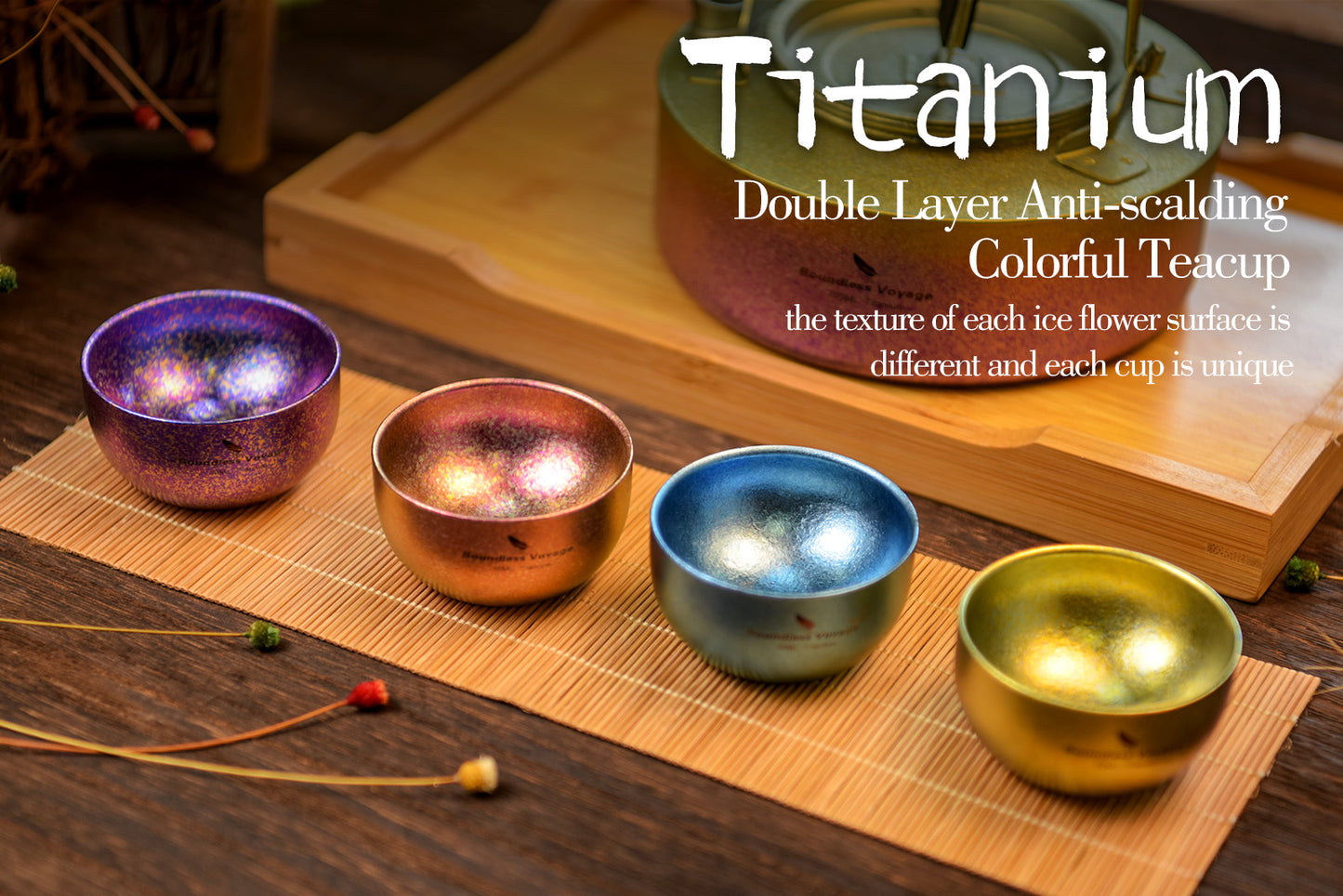 Boundless Voyage Titanium Double Layer Golden Cup Anti-scalding Colorful Teacup Wide Mouth Wine Tea Mug Drinkware
