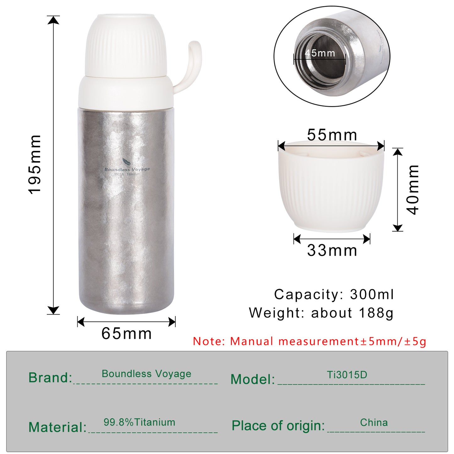 Boundless Voyage 300ml Titanium Vacuum Bottle – Double-Wall Lightweight Coffee & Water Bottle for Travel, Outdoor & Daily Use