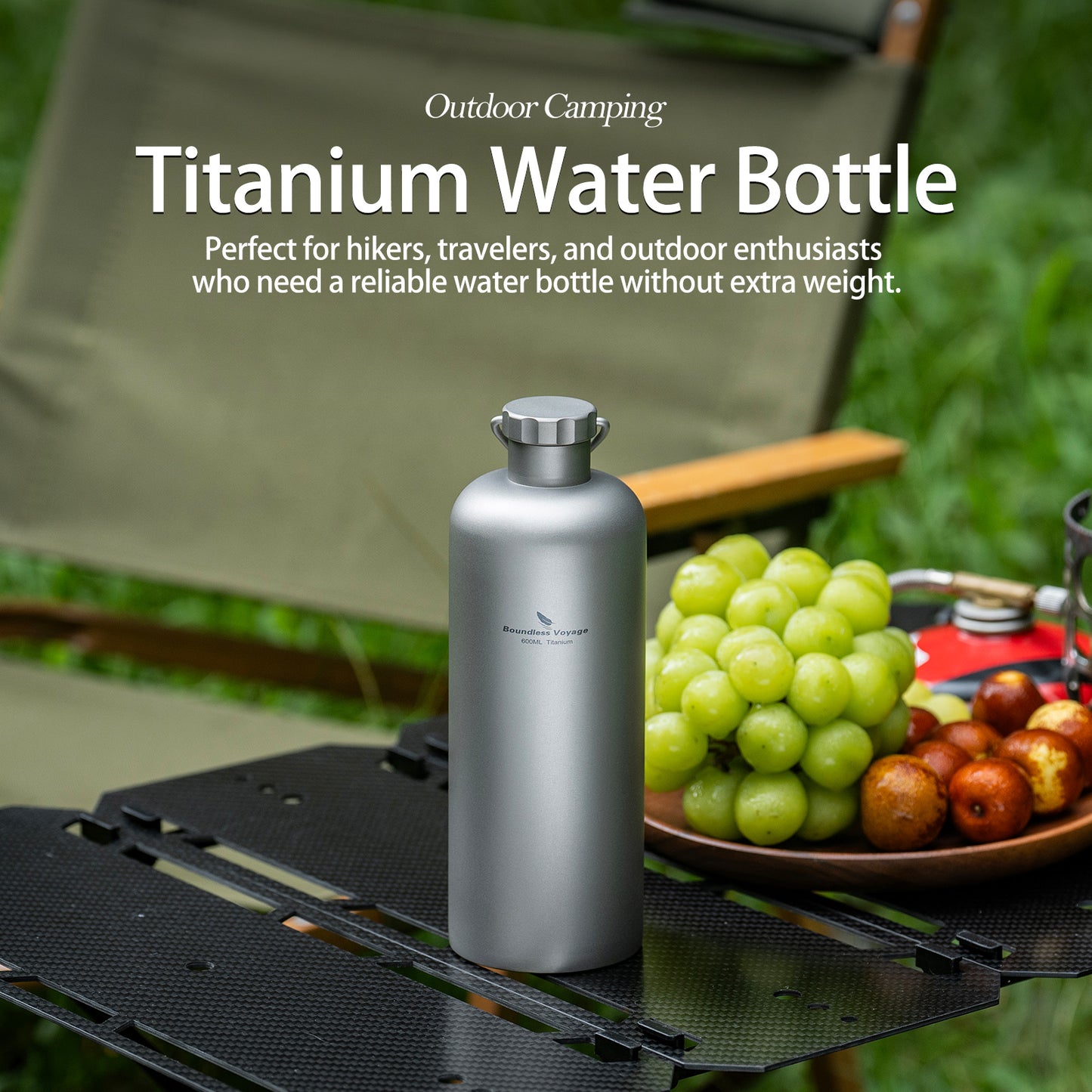 Boundless Voyage 600ml Titanium Bottle – Lightweight, Leak-Proof & Rust-Free for Camping, Hiking & Daily Hydration