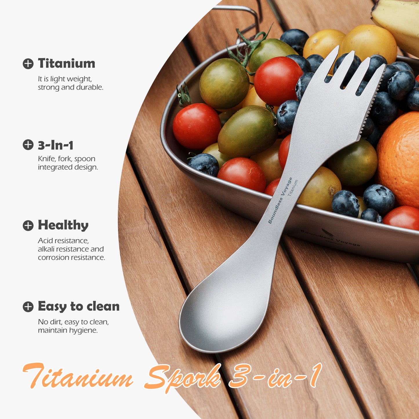 Boundless Voyage Titanium Spoon & Fork – Ultralight Spork-Style Camping Cutlery for Outdoor, Home & Kitchen Use