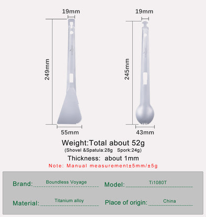 Boundless Voyage Titanium Alloy Tong, Spork，Shovel and Spatula All-In-One Utensil for Portable Lightweight Multi Utensil for Camping Kitchen Cookware Backpacking, Travel, Outdoor Cooking Eating