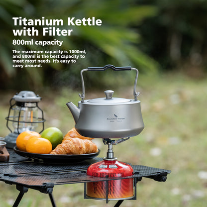 Boundless Voyage 800ML Titanium Kettle with Filter & Folding Handle Ultralight Teapot Outdoor Camping Water Jug for Loose Tea Ti3093D