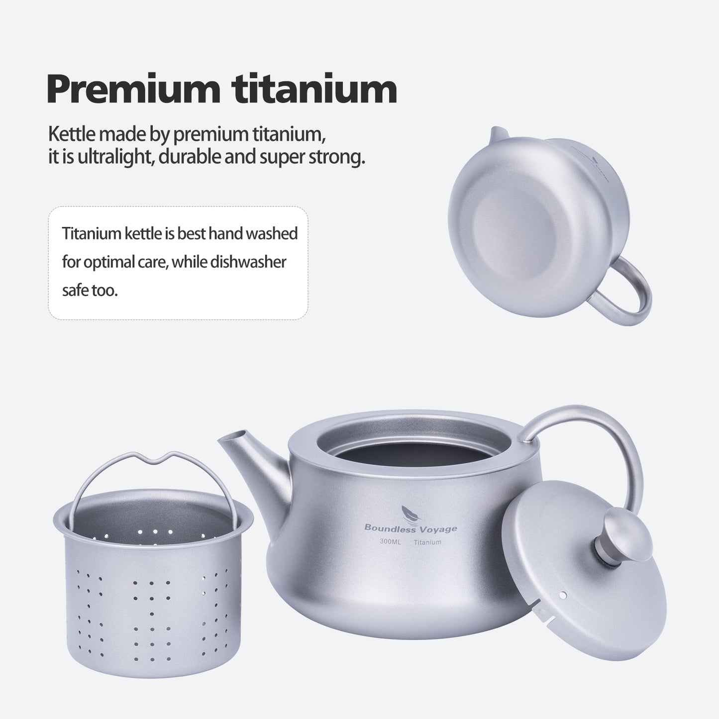 Boundless Voyage 300ml TA1 Titanium Mini Kettle – Ultralight Portable Coffee & Tea Pot for Camping, Hiking & Travel