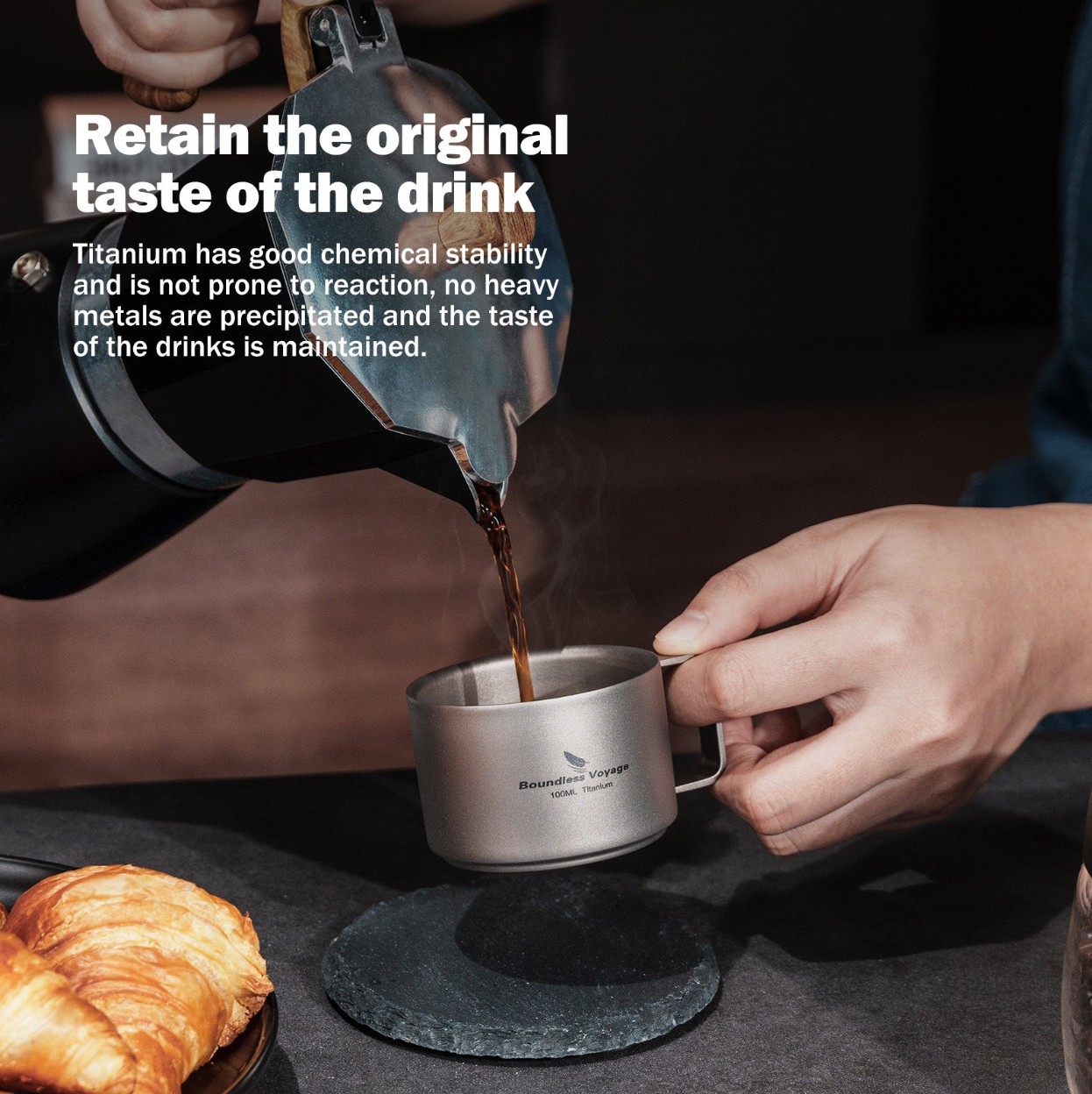 Boundless Voyage Titanium Double-Walled Coffee Cup 100ml – Ultralight Insulated Espresso Mug for Camping, Hiking & Home Use