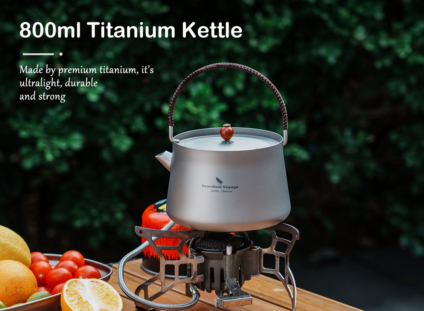 Boundless Voyage 800ml Titanium Camping Kettle with Filter – Ultralight TA1 Teapot & Coffee Pot with Folding Handle for Hiking, Backpacking & Outdoor Brewing