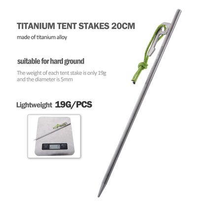 Camping Titanium Tent Stakes 20cm Outdoor Hiking Climbing Tent Nails Pegs Accessories for Hard Soil