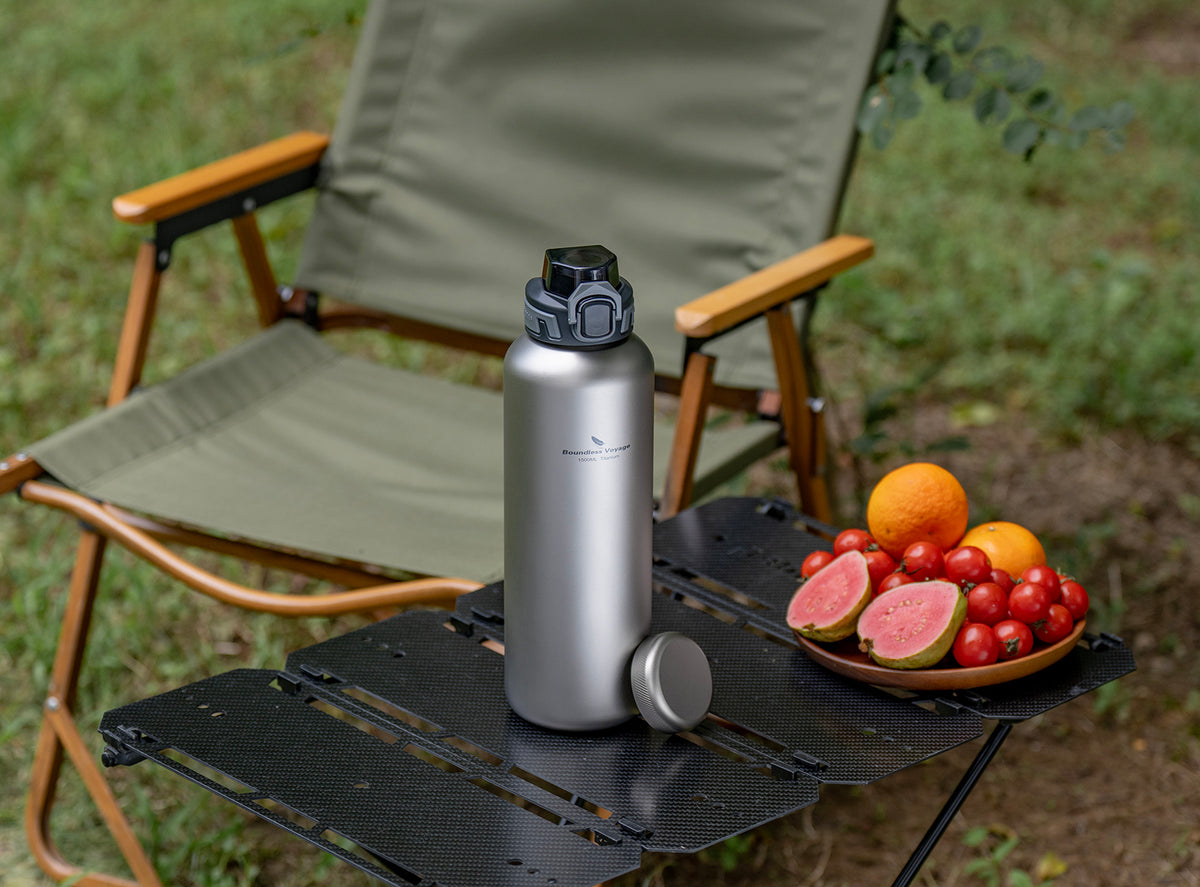 Boundless Voyage 1500ml Titanium Water Bottle – Lightweight Leak-Proof 1.5L Bottle with 2 Lids for Camping, Hiking, Travel & Gym