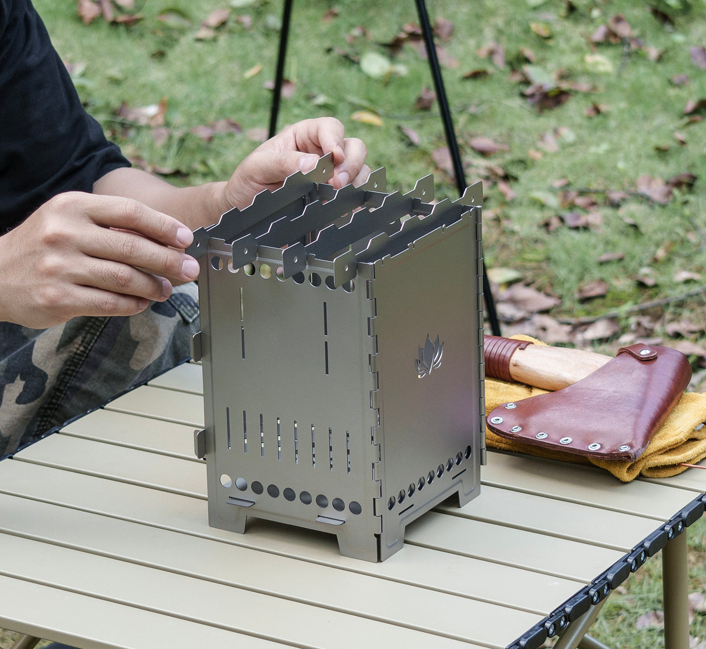 Boundless Voyage Titanium Wood Stove Ultralight Camping Charcoal Burner for Backpacking Hiking & Outdoor Cooking