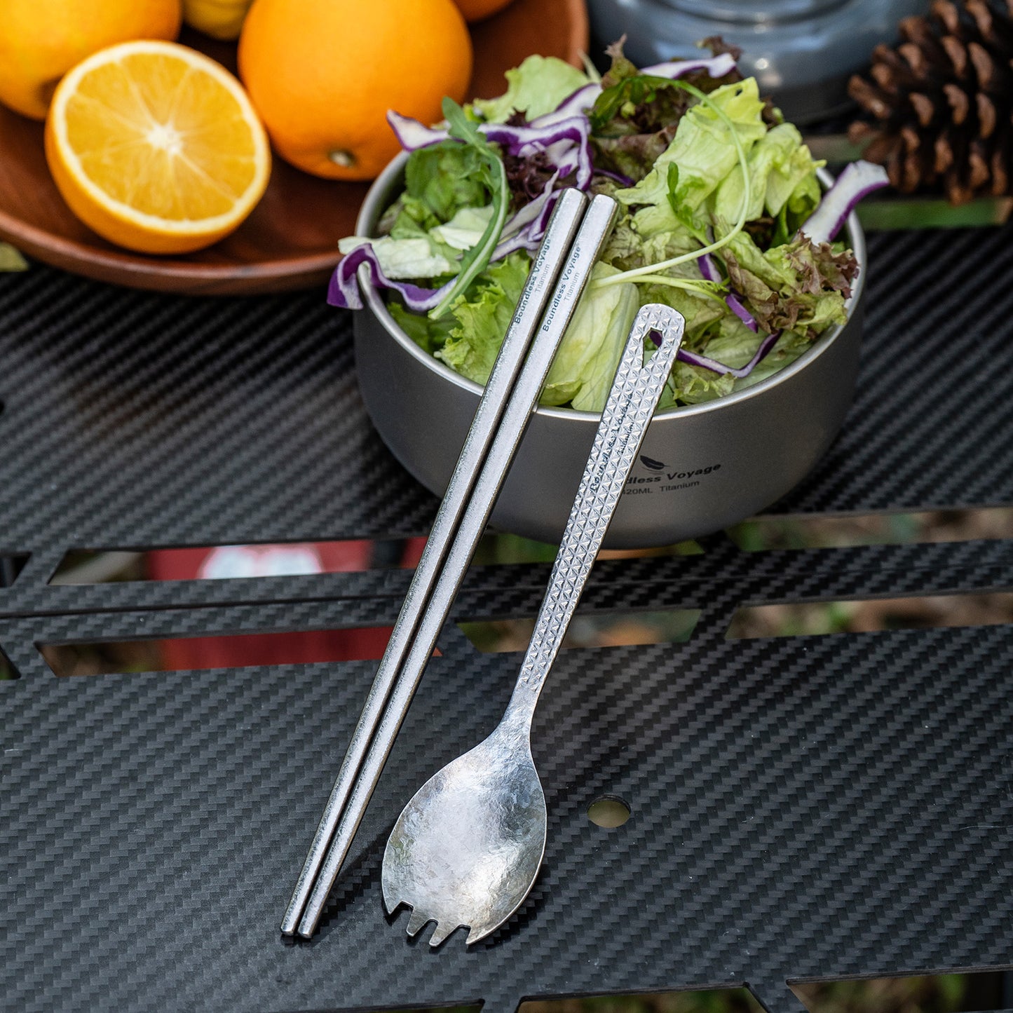 Boundless Voyage Titanium Chopsticks & 2-in-1 Spork Set Camping Cutlery Lightweight Travel Utensils Portable Outdoor Hiking Backpacking Faltware, Dishwasher Safe, No Coating with Storage Bag
